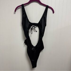 Skims Woman Woven Shine Tie Front Bodysuit